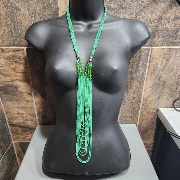 Fashion costume jewelry necklace lot Glass seed beads multi layered green blue - Picture 5 of 10